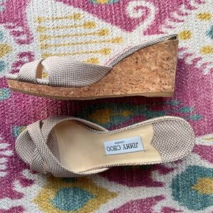 New Jimmy Choo snakeskin print cork wedge sandals 38
